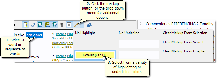 Sample showing markup actions Sample showing markup actions