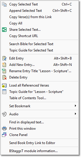 Sample Books and Dictionaries pop-up menu Sample Books and Dictionaries pop-up menu