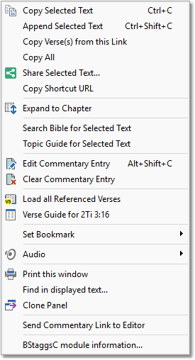 Sample Commentary panel pop-up menu Sample Commentary panel pop-up menu