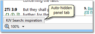 An auto-hidden panel reduces to a tab on an edge of the main window An auto-hidden panel reduces to a tab on an edge of the main window