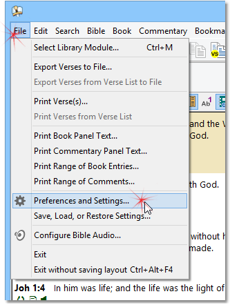 Opening the Preferences Dialog