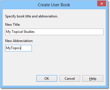 Sample New User Book dialog Sample New User Book dialog