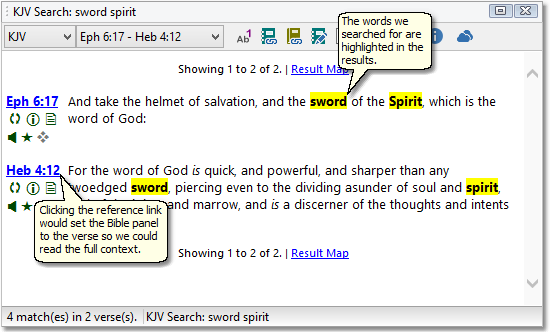 This is a sample image of a Verse List panel showing the results of our search. This is a sample image of a Verse List panel showing the results of our search.