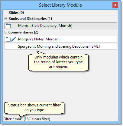 Sample of filtered module list Sample of filtered module list