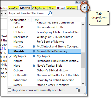 Tabs drop-down list Tabs drop-down list