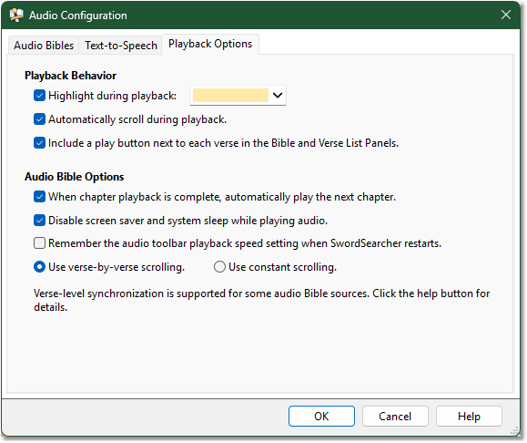 Sample Configure Audio: Playback Options screen. Sample Configure Audio: Playback Options screen.