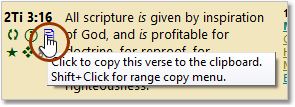 Example of copying a verse to the clipboard with the Copy Verse Widget in the Bible panel. Example of copying a verse to the clipboard with the Copy Verse Widget in the Bible panel.