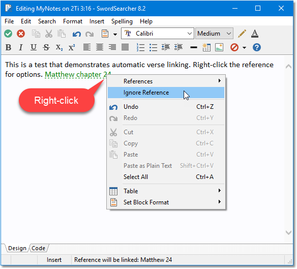 Right-clicking a reference in the editor Right-clicking a reference in the editor