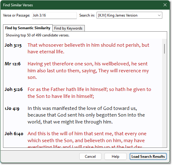 Sample Find Similar Verses dialog showing Find by Semantic Similarity Sample Find Similar Verses dialog showing Find by Semantic Similarity