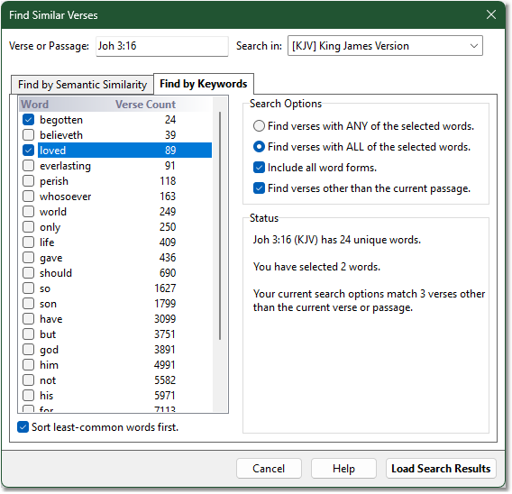 Sample of finding similar verses using keywords Sample of finding similar verses using keywords