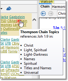 Sample image showing the mouse cursor over the Thompson Chain Reference (Chain) link for John 1:9 Sample image showing the mouse cursor over the Thompson Chain Reference (Chain) link for John 1:9