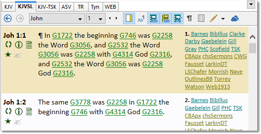 Screen sample: The KJVSL in in-line format with Strong's numbering instead of root word forms. Screen sample: The KJVSL in in-line format with Strong's numbering instead of root word forms.