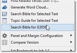 Sample right-click menu for a Strong's link Sample right-click menu for a Strong's link