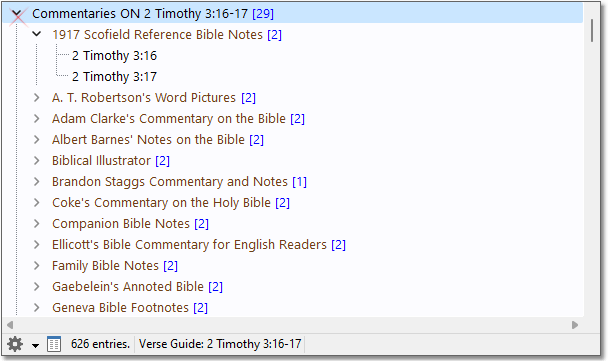 Sample Verse Guide, showing commentaries on verses