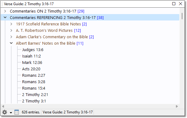 Sample Verse Guide, shoing commentaries referencing verses