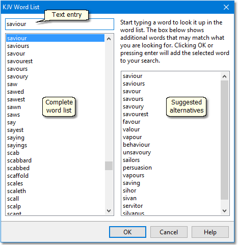 Sample Word List dialog