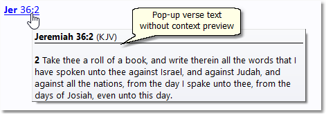 Example of pop-up verse text without context preview.