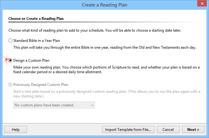 Step 1 of designing a custom reading plan