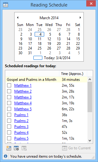 Sample Reading Schedule Window