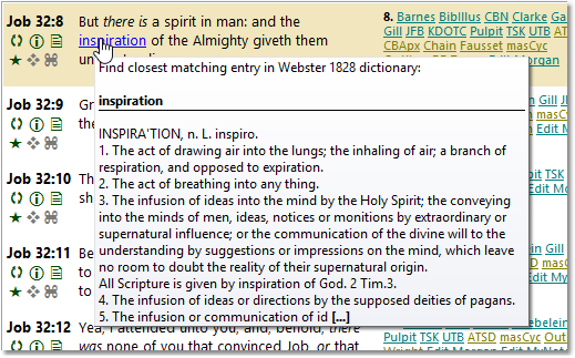 StudyClick sample: using Webster's 1828 Dictionary for word lookup.