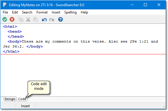 Sample user editor window in code edit mode