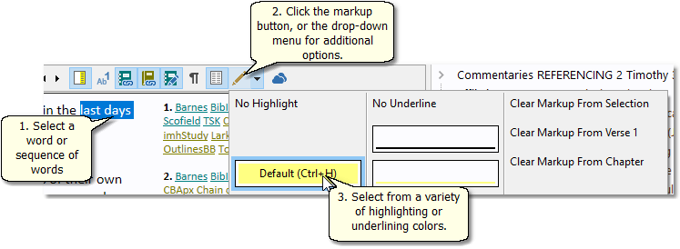 Sample showing markup actions