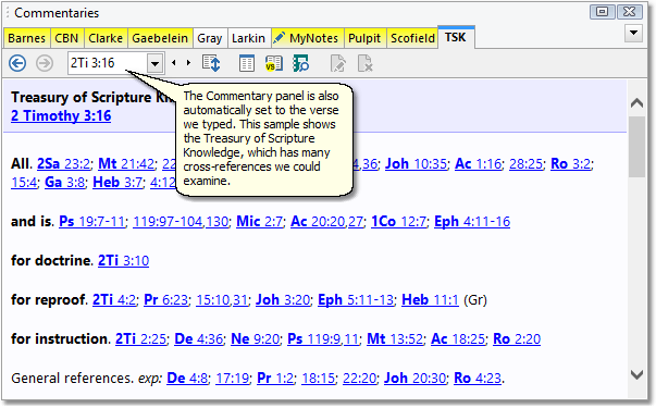 This is a sample image of the Commentary panel from the SwordSearcher main window, set to our verse. This is a sample image of the Commentary panel from the SwordSearcher main window, set to our verse.