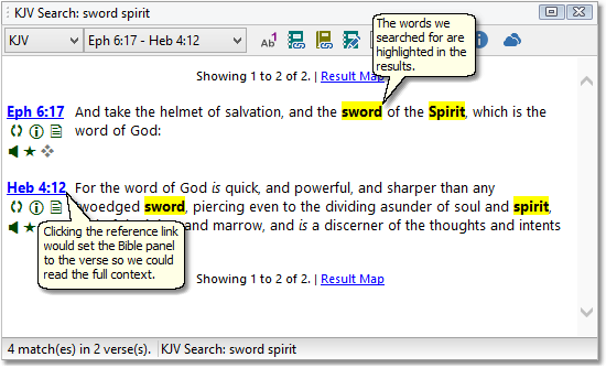 This is a sample image of a Verse List panel showing the results of our search.