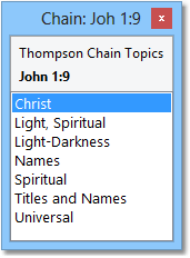Sample reference index for Thompson Chain Topics on John 1:9