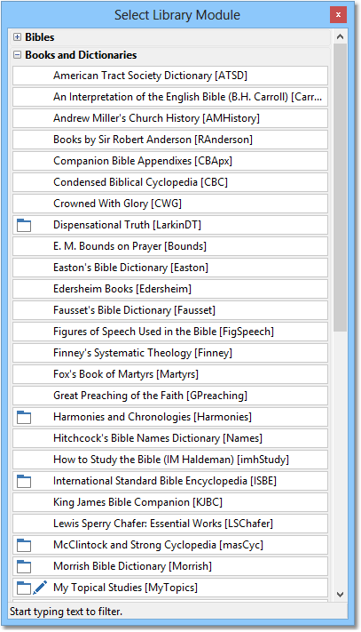 Sample of the Select Library Module window.