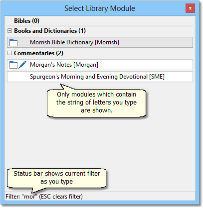 Sample of filtered module list