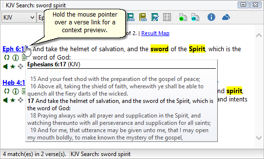 Sample of verse pop-up context preview in Verse List panel.