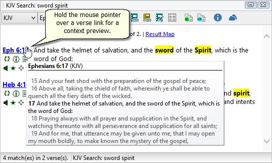Sample of verse pop-up context preview in Verse List panel. Sample of verse pop-up context preview in Verse List panel.