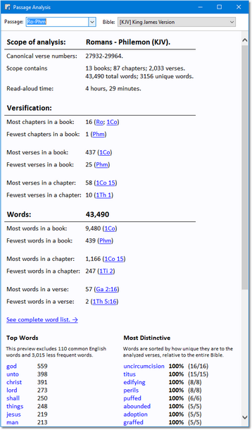 Sample Passage Analysis window Sample Passage Analysis window
