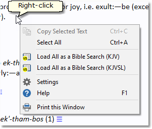 Sample ESI right-click menu