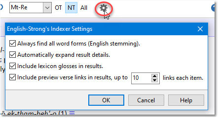 Sample ESI settings window.