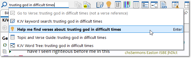 "Help me find verses about" from the main search bar. "Help me find verses about" from the main search bar.