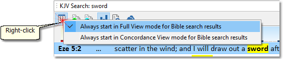 Changing the default view mode for a Bible search.