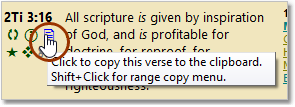 Example of copying a verse to the clipboard with the Copy Verse Widget in the Bible panel.