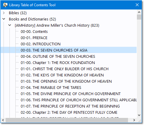 Sample of the Library Table of Contents tool.