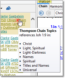 Sample image showing the mouse cursor over the Thompson Chain Reference (Chain) link for John 1:9