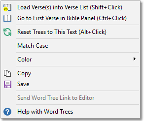 Word Tree context menu (right-click)