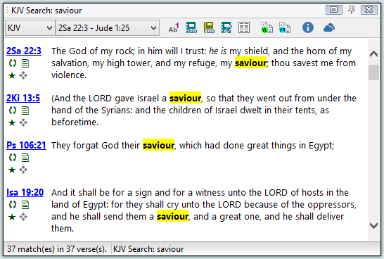 Sample results panel for KJV search for saviour