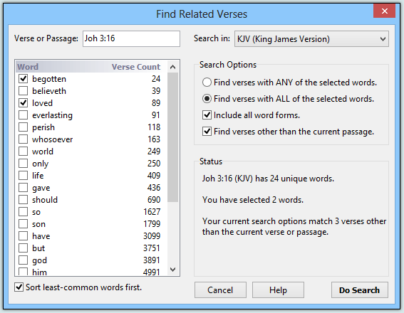 Search for Related Verses window