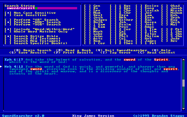 SwordSearcher 2.0 DOS Screen shot